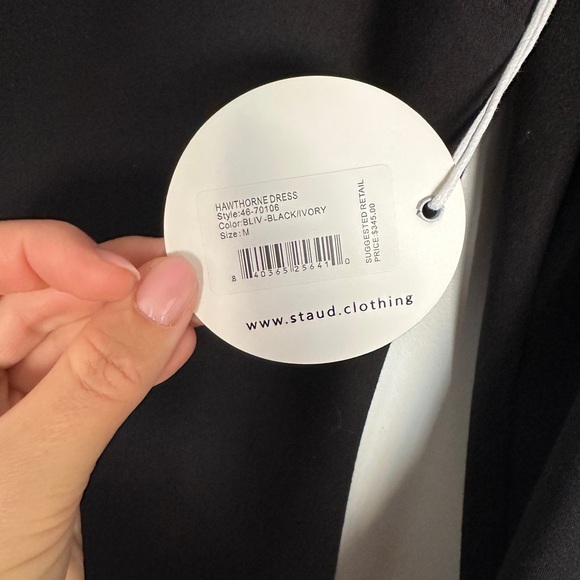 NWT - Staud HAWTHORNE DRESS BLACK IVORY (M) - Picture 9 of 13